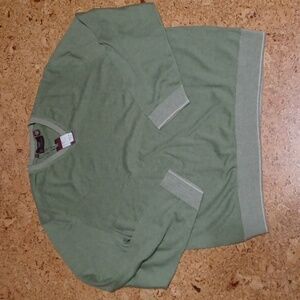 Hickey Freeman Men's Cotton V Neck Sweater Green/Tan "Pinstripes" XXL NWT